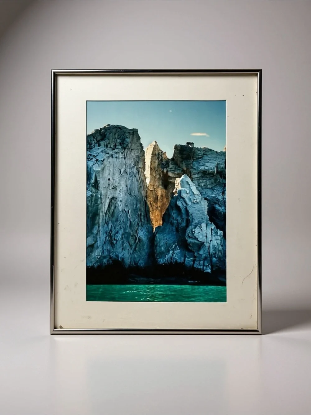 Framed Coastal Landscape Art Print in Silver 14x17.5